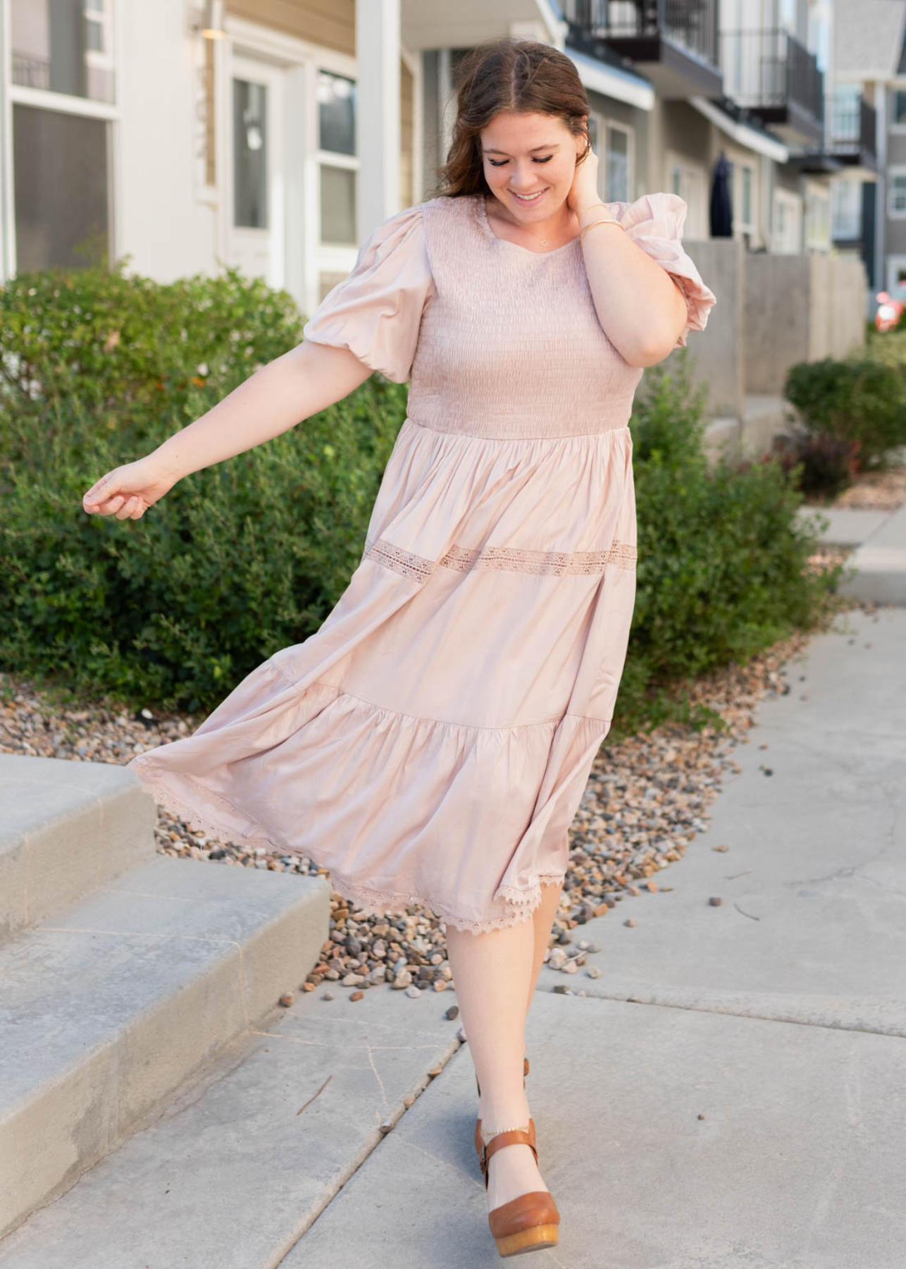 Short sleeve plus size blush dress