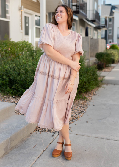 Plus size blush dress with short sleeves