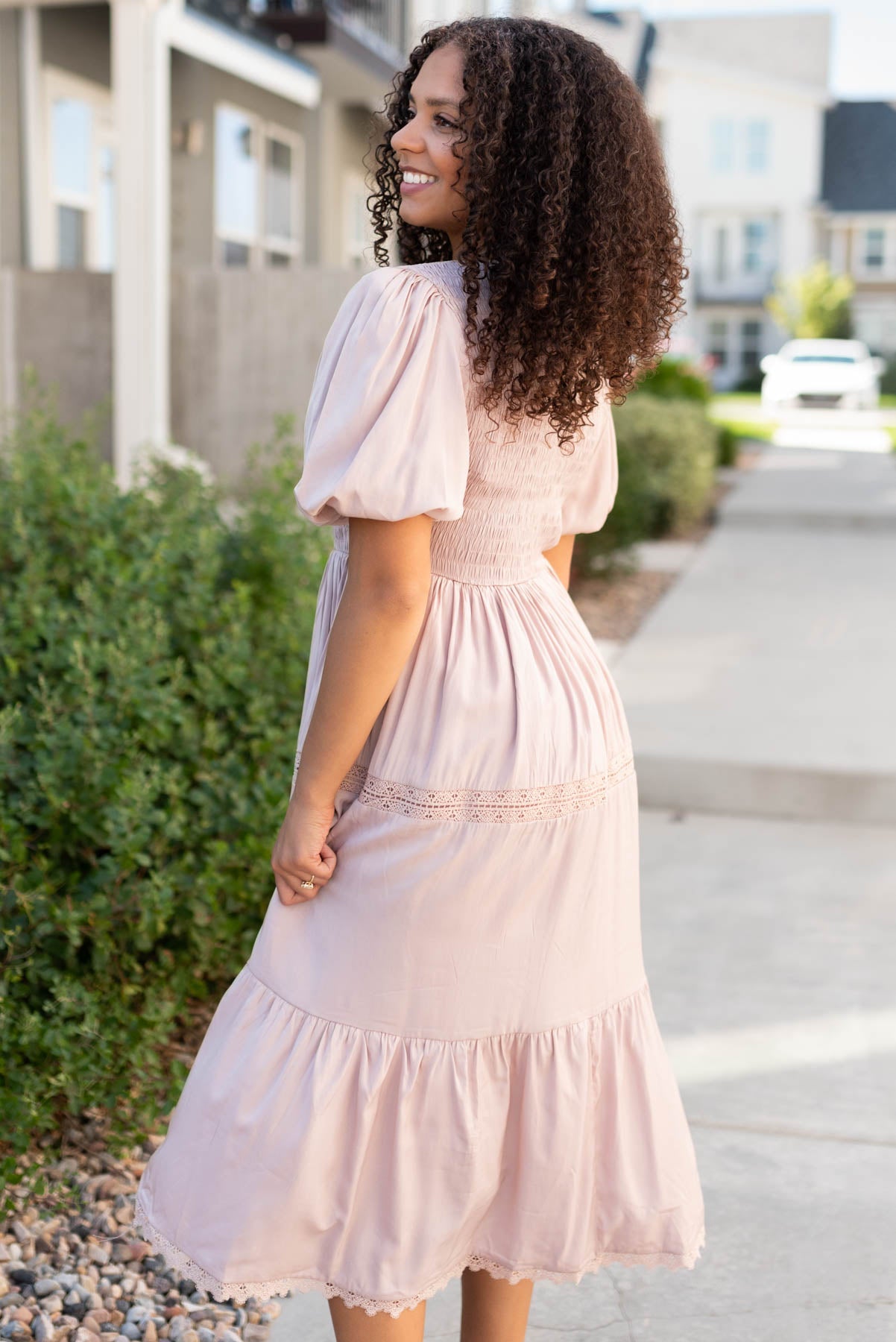 Side view of the blush dress