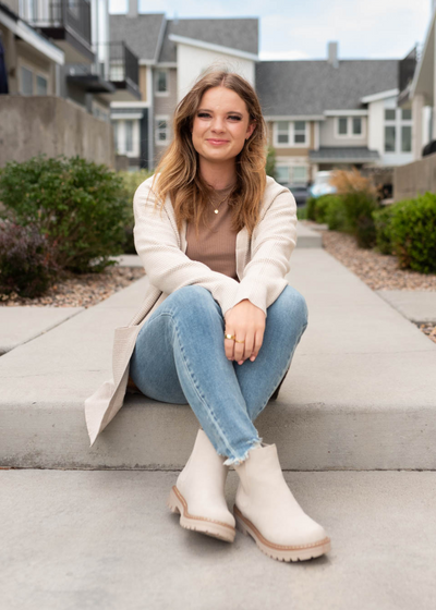 Long sleeve oatmeal waffle knit cardigan