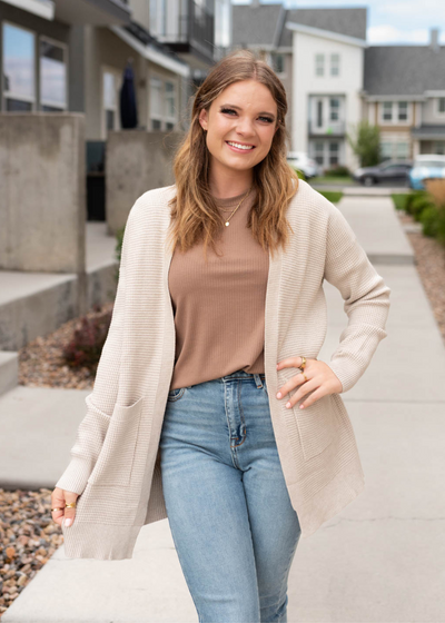 Oatmeal waffle knit cardigan