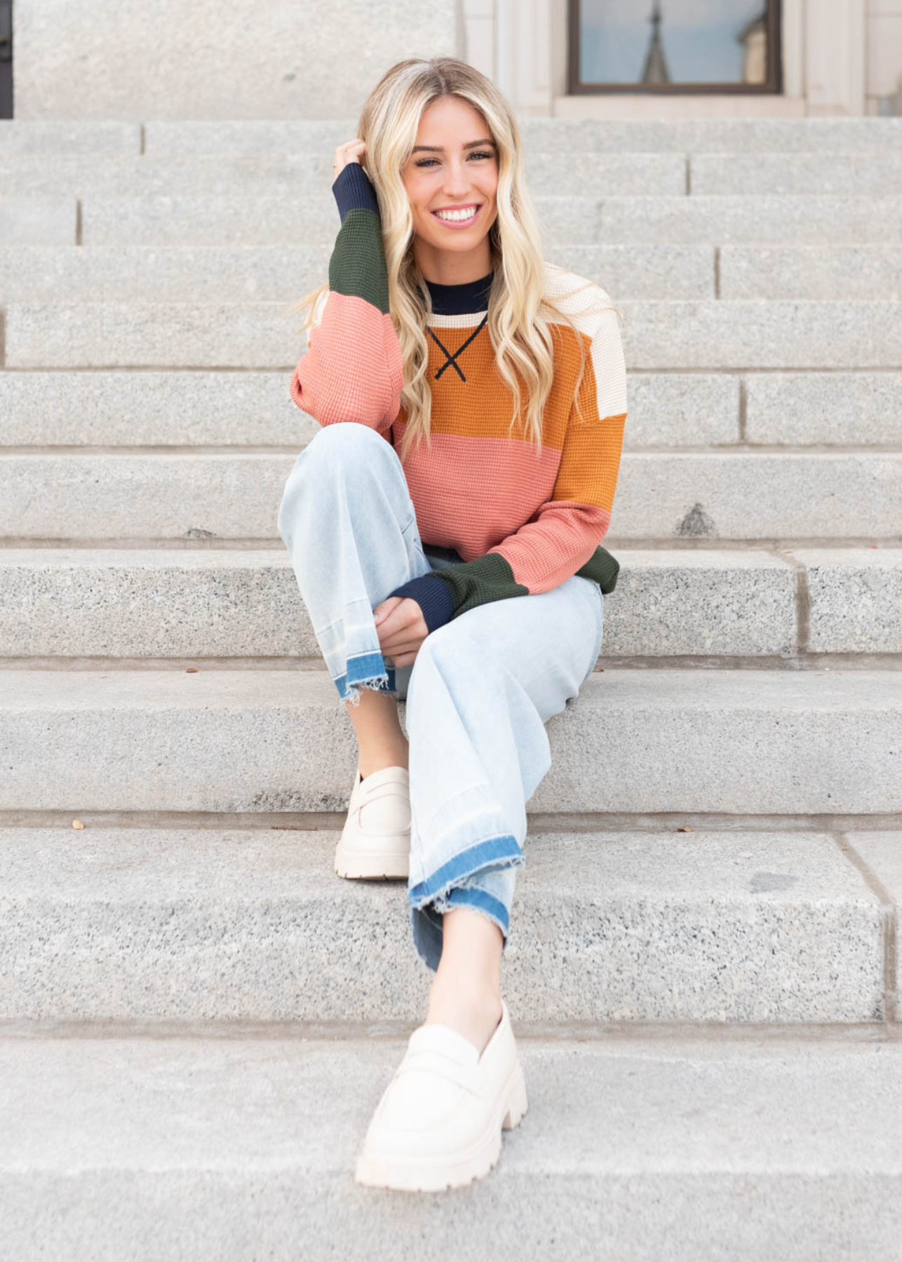 Navy multi stripe top