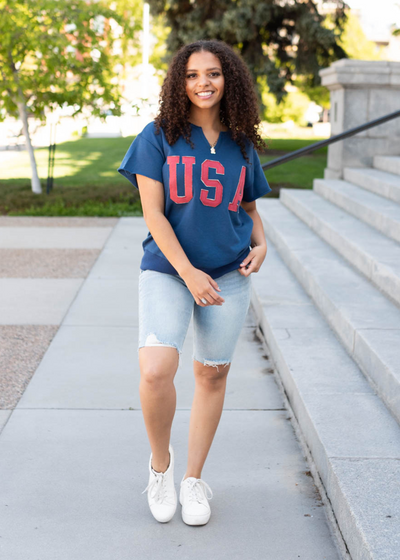 Short sleeve navy USA top