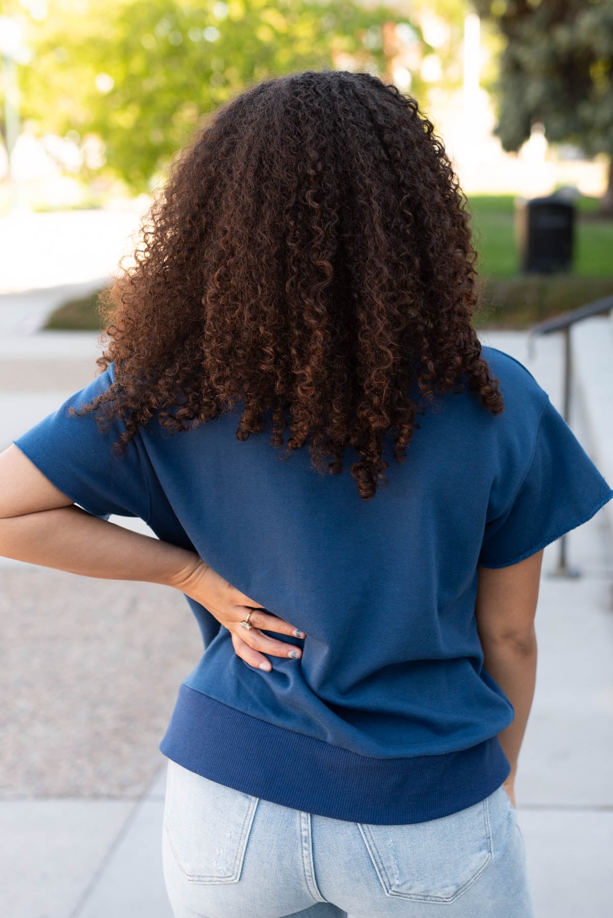 Back view of the navy USA top