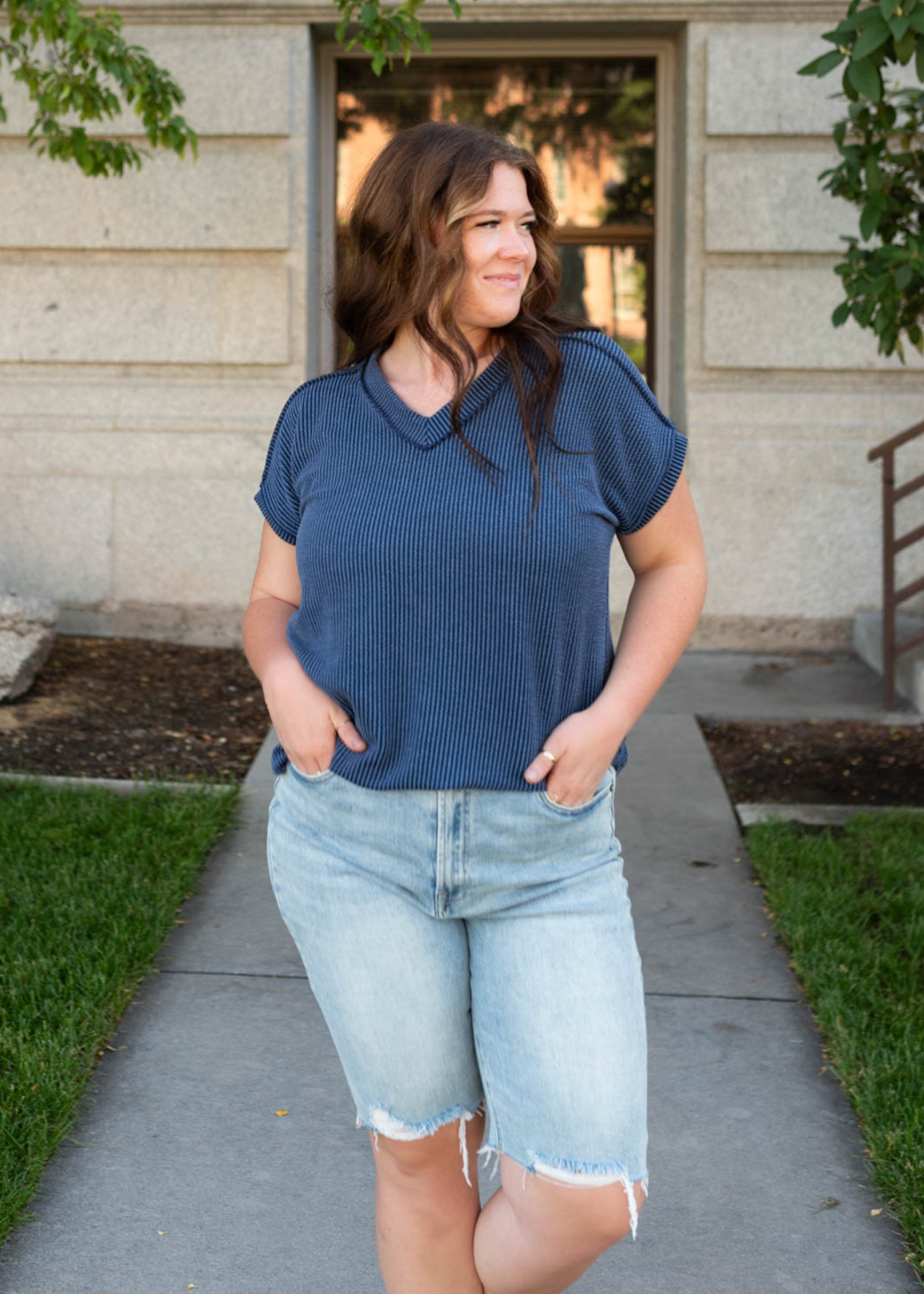 Plus size navy ribbed top