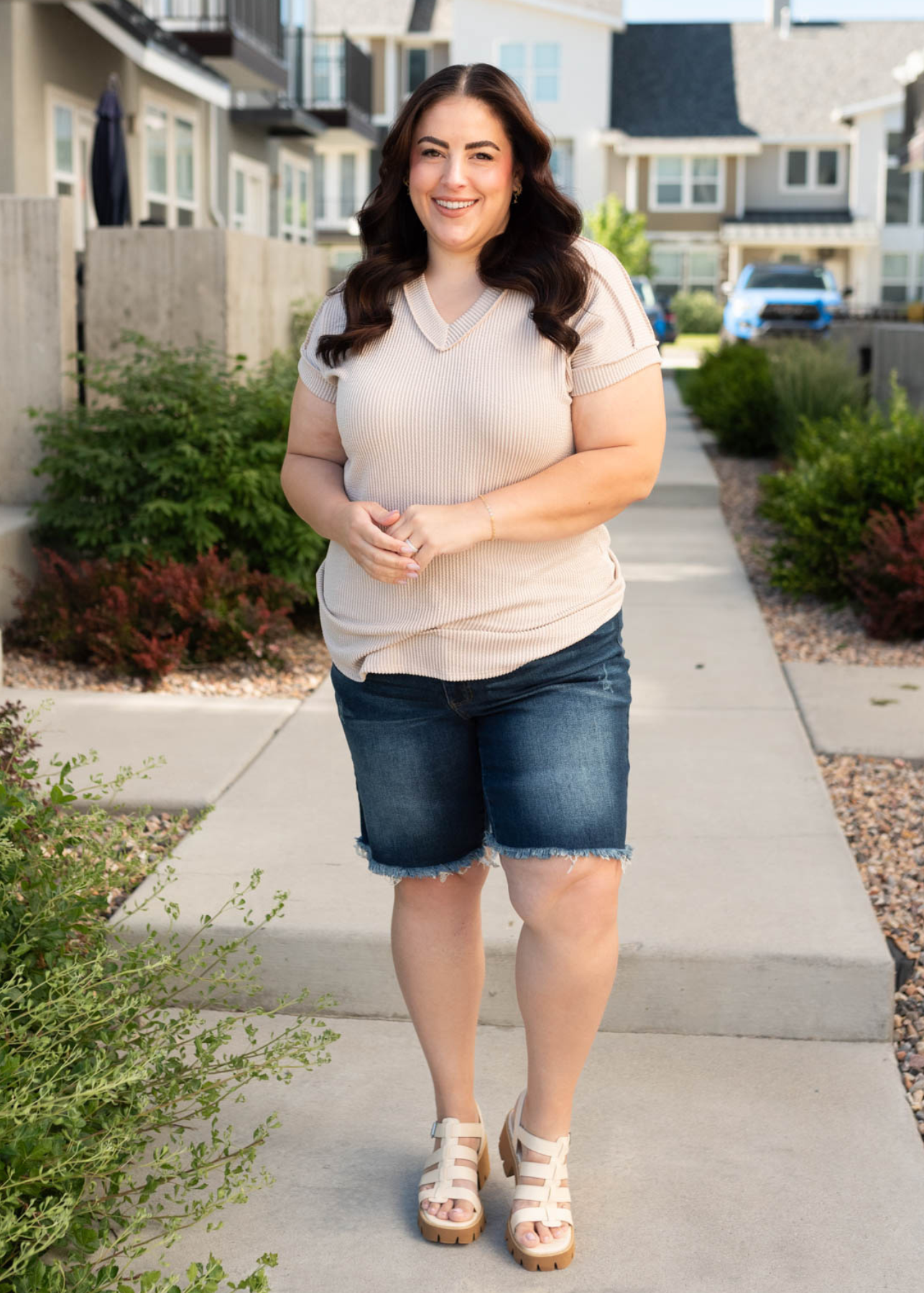 Plus size oatmeal ribbed top