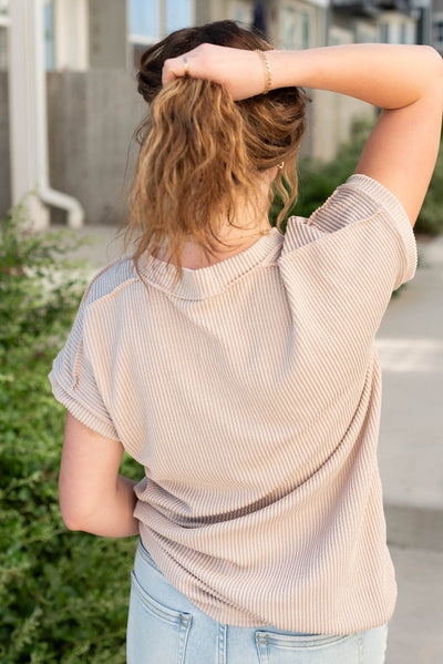 Back view of the oatmeal ribbed top