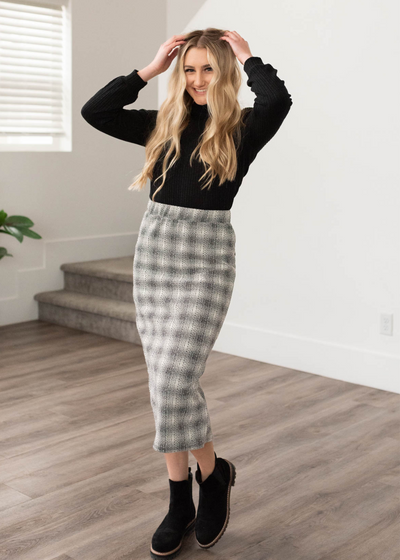 Long black plaid skirt