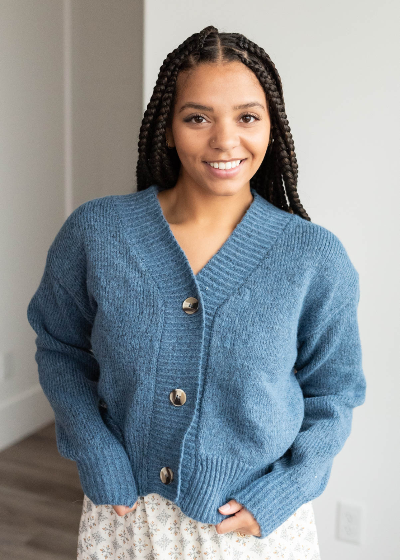 Lissie Dusty Blue Button Down Cardigan