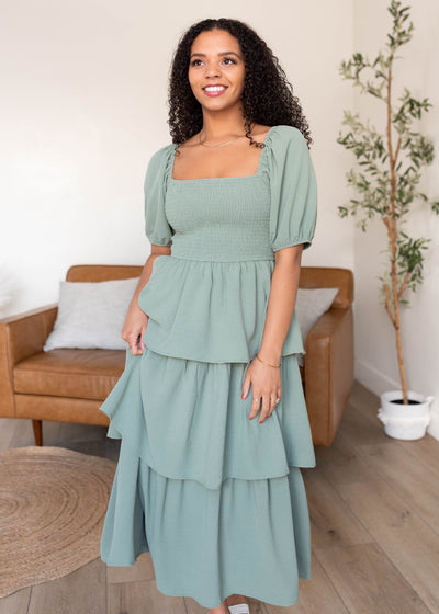 Sage square neck dress