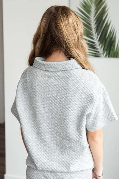 Loanna Heather Grey Collared Knit Top