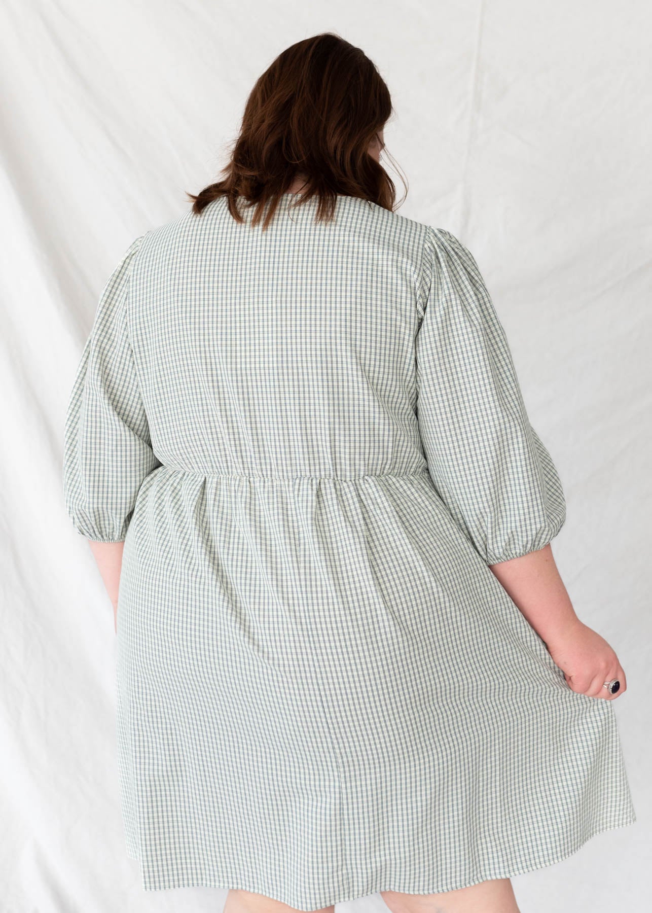 Back view of the plus size plaid tie dress