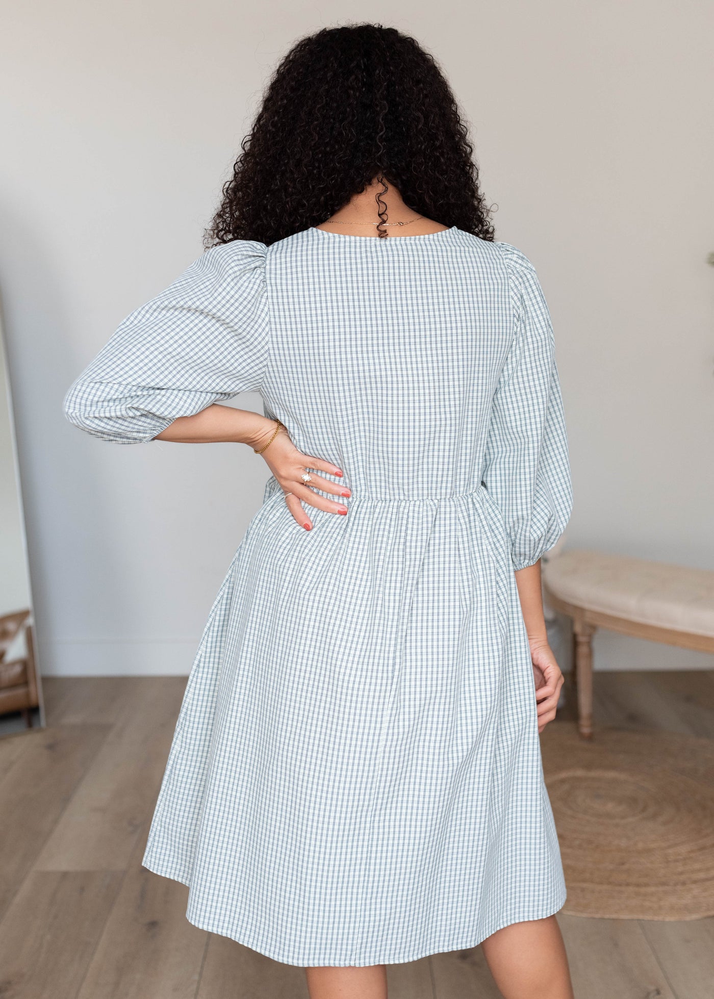 Back view of the plaid tie dress