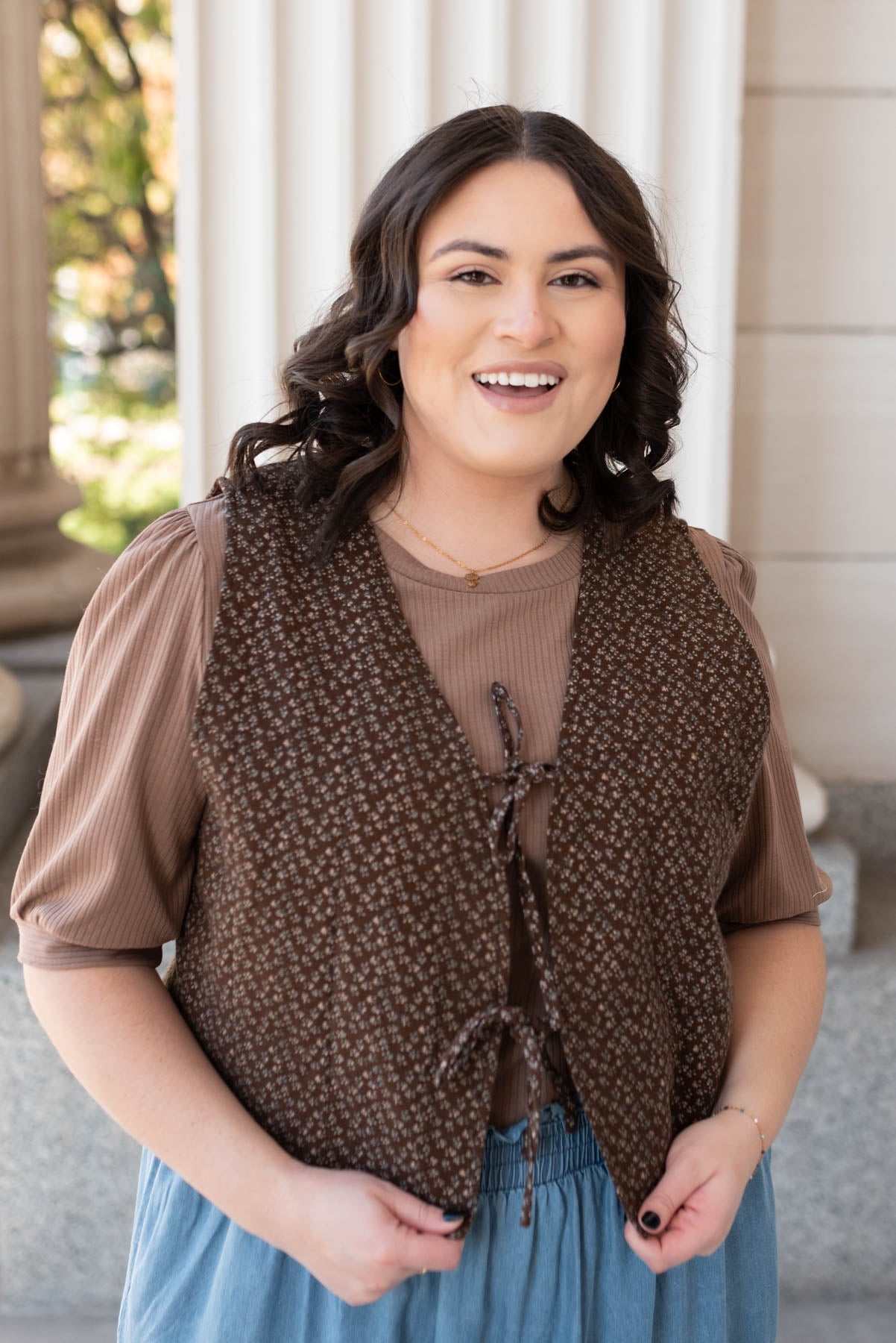 Plus size dark mahogany vest with ties in front