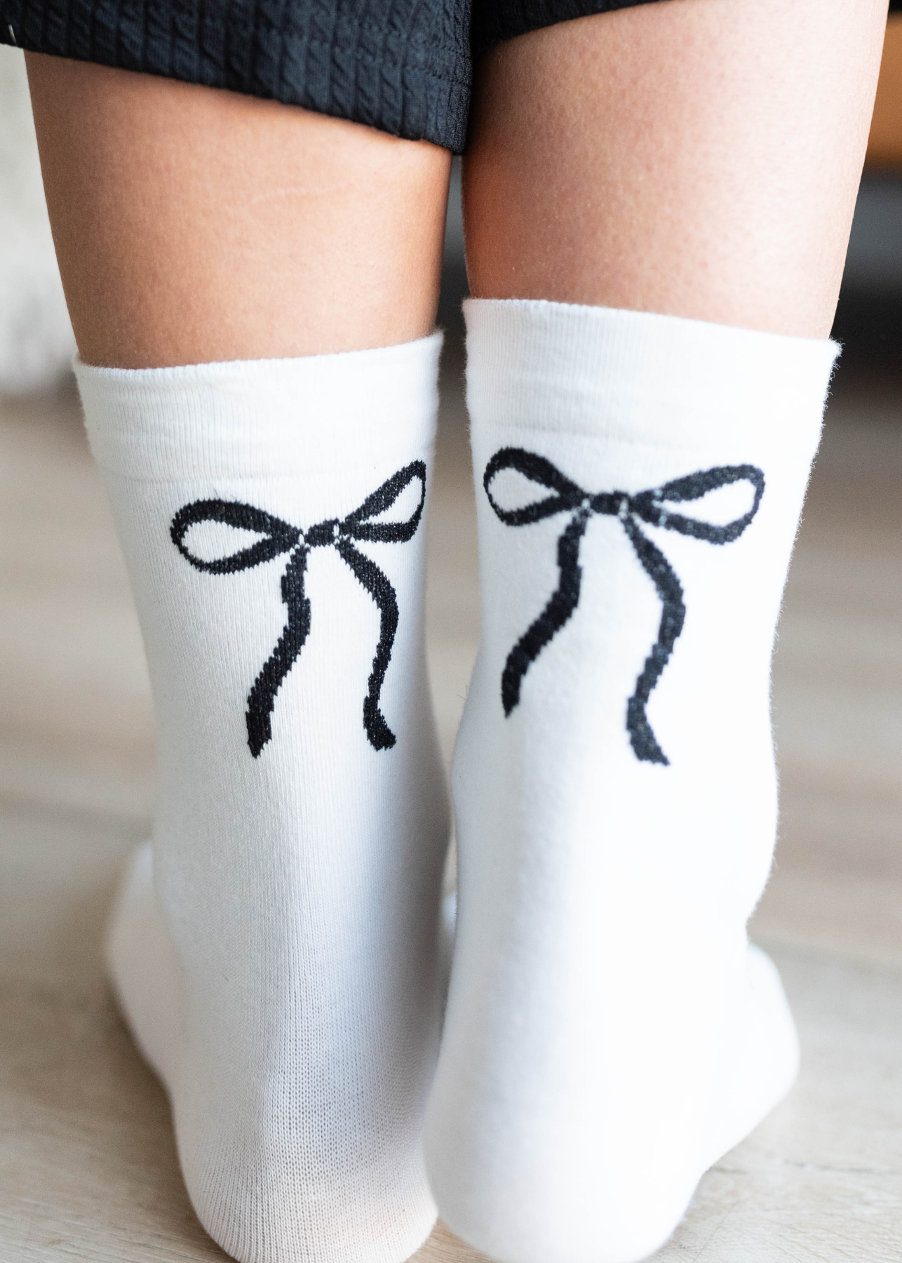 Back view of the white black bow socks