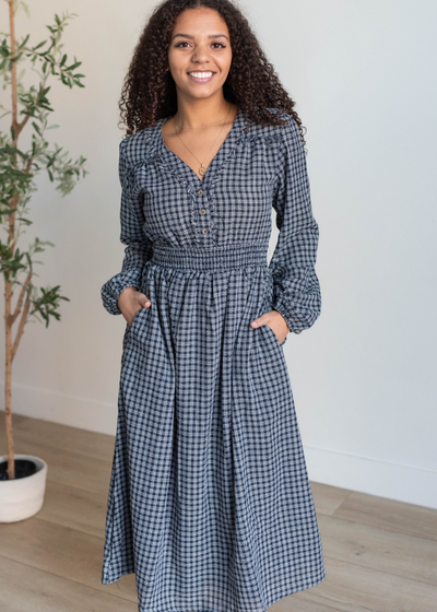 Loraine Navy Plaid Dress