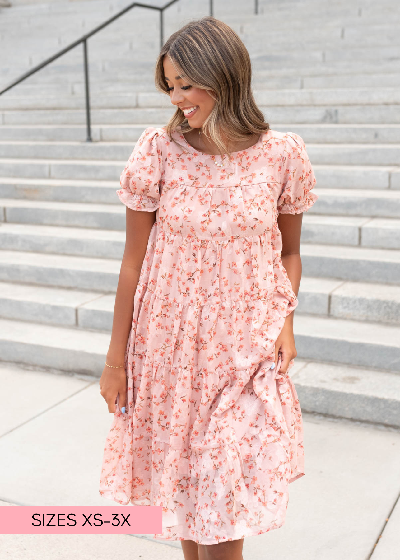 Pink floral dress in size small with puff sleeves