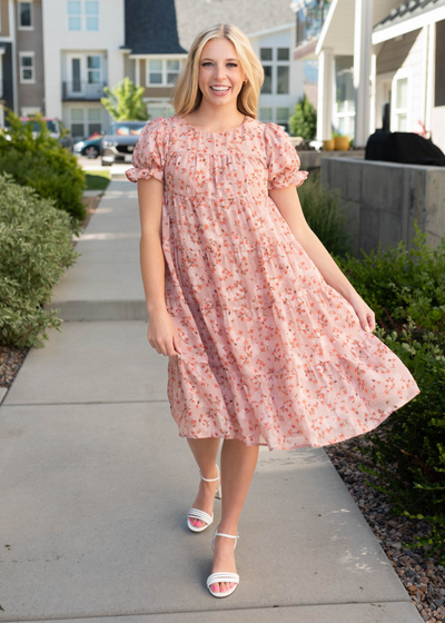 Tiered pink floral dress