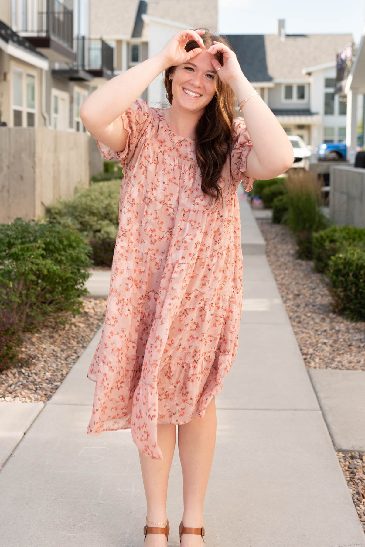 1x plus size pink floral dress