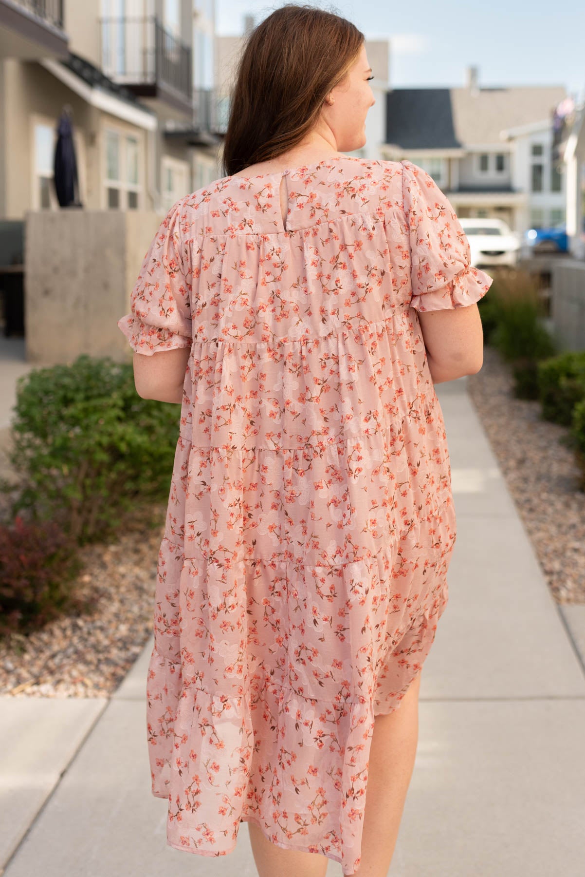 Back view of the plus size pink floral skirt