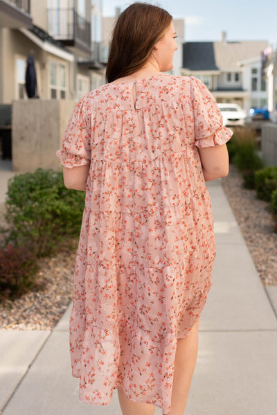 Back view of the plus size pink floral skirt