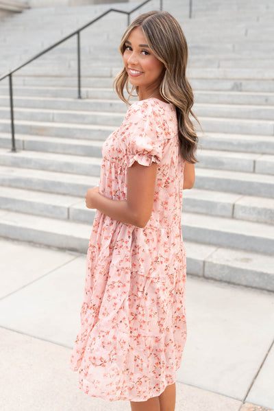 Side view of the pink floral dress