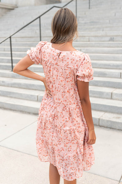 Back view of the pink floral dress