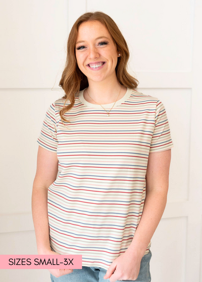 Ivory multi stripe top