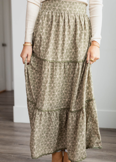 Olive flroal skirt with waistband