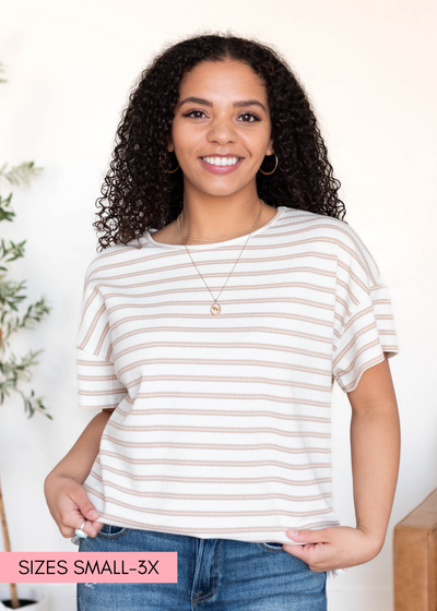 Luann Taupe Stripe Top