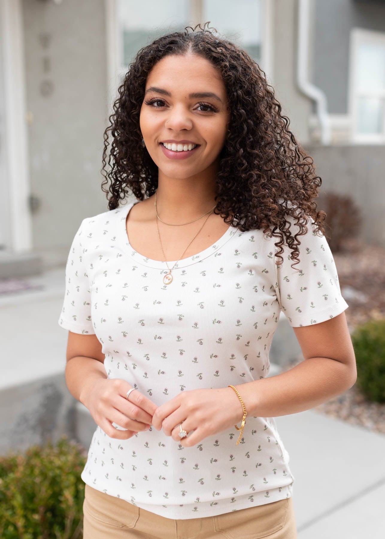 Short sleeve ivory sage floral to