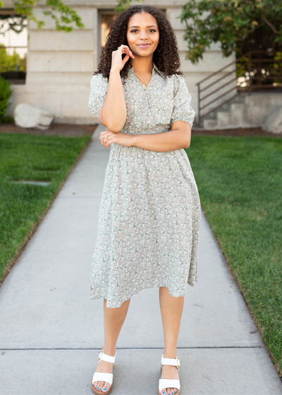 Olive floral midi dress 