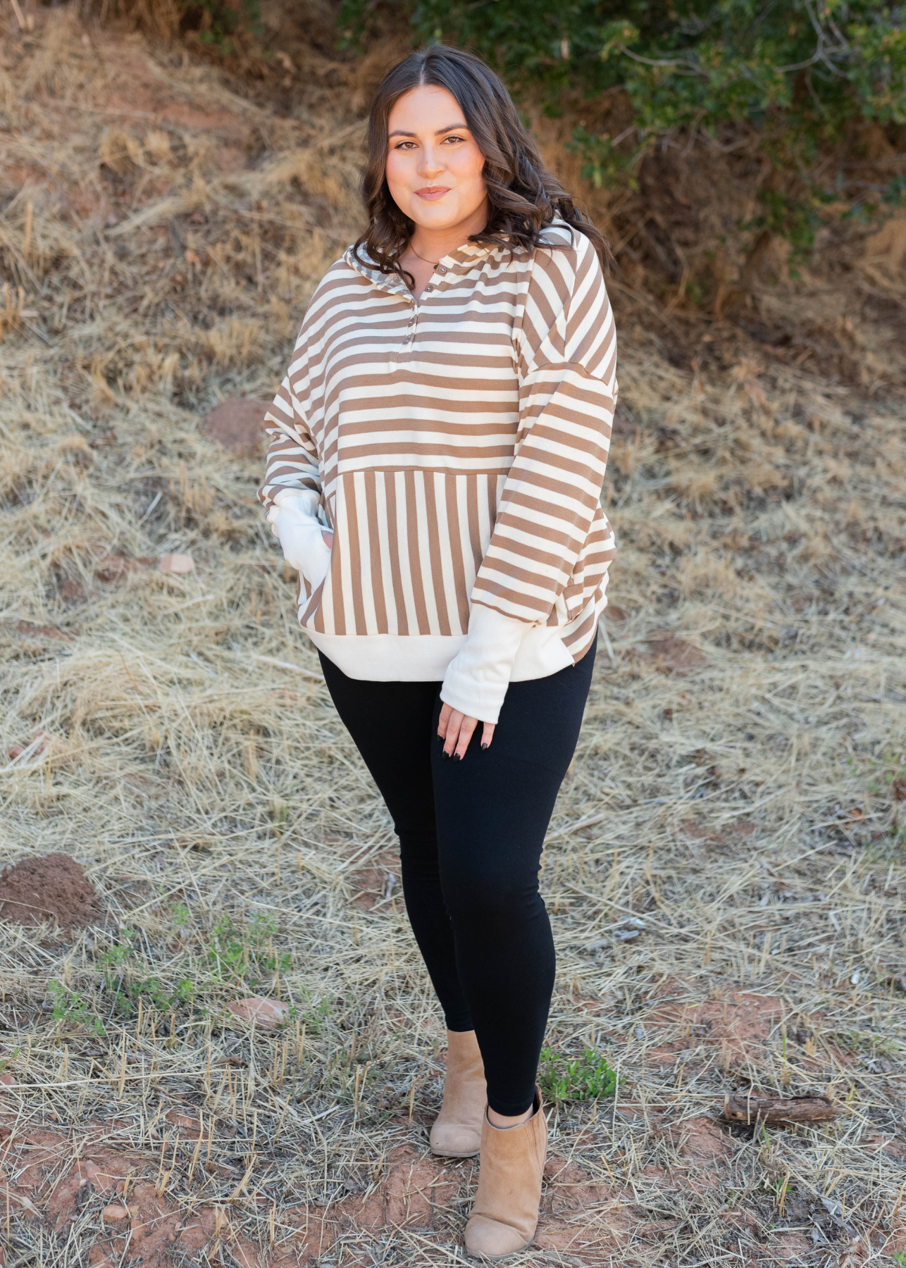 Brown stripe pullover in plus size