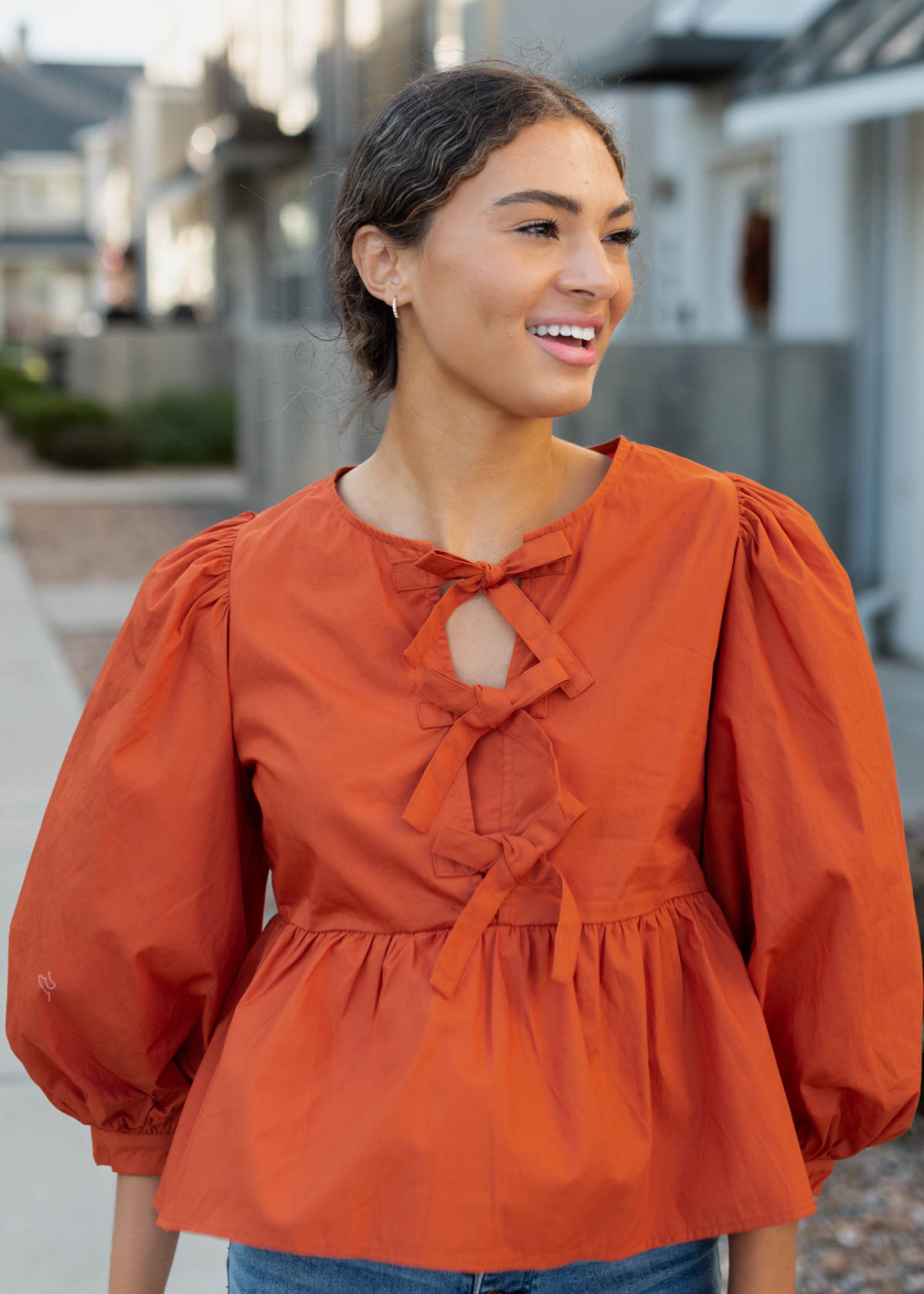 Pumpkin bow top with peplum