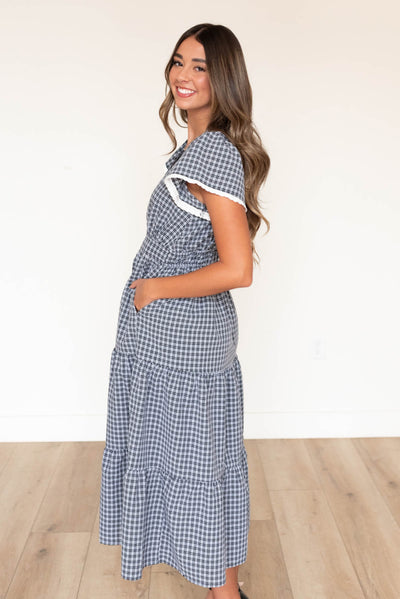 Side view of the black plaid dress