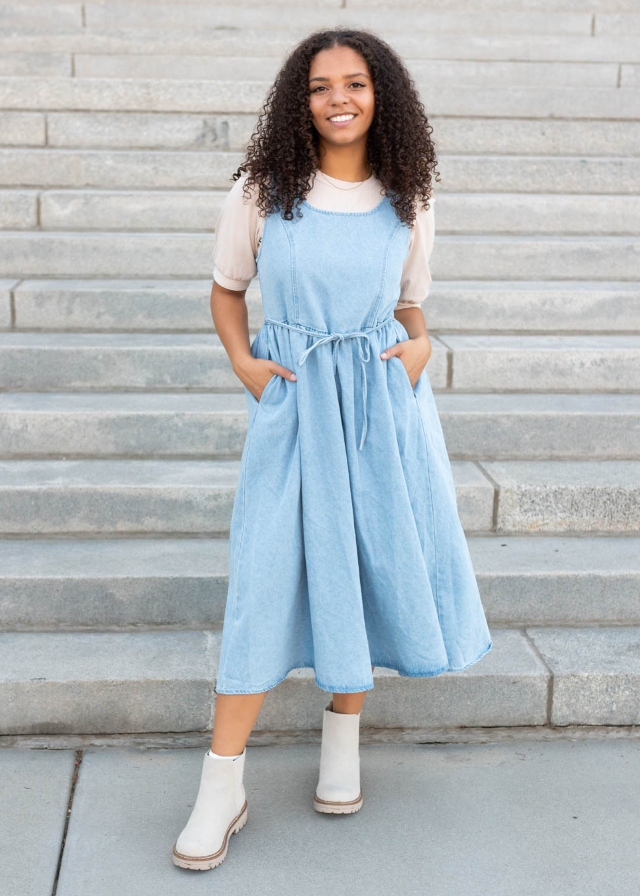 Mae Light Denim Jumper Dress