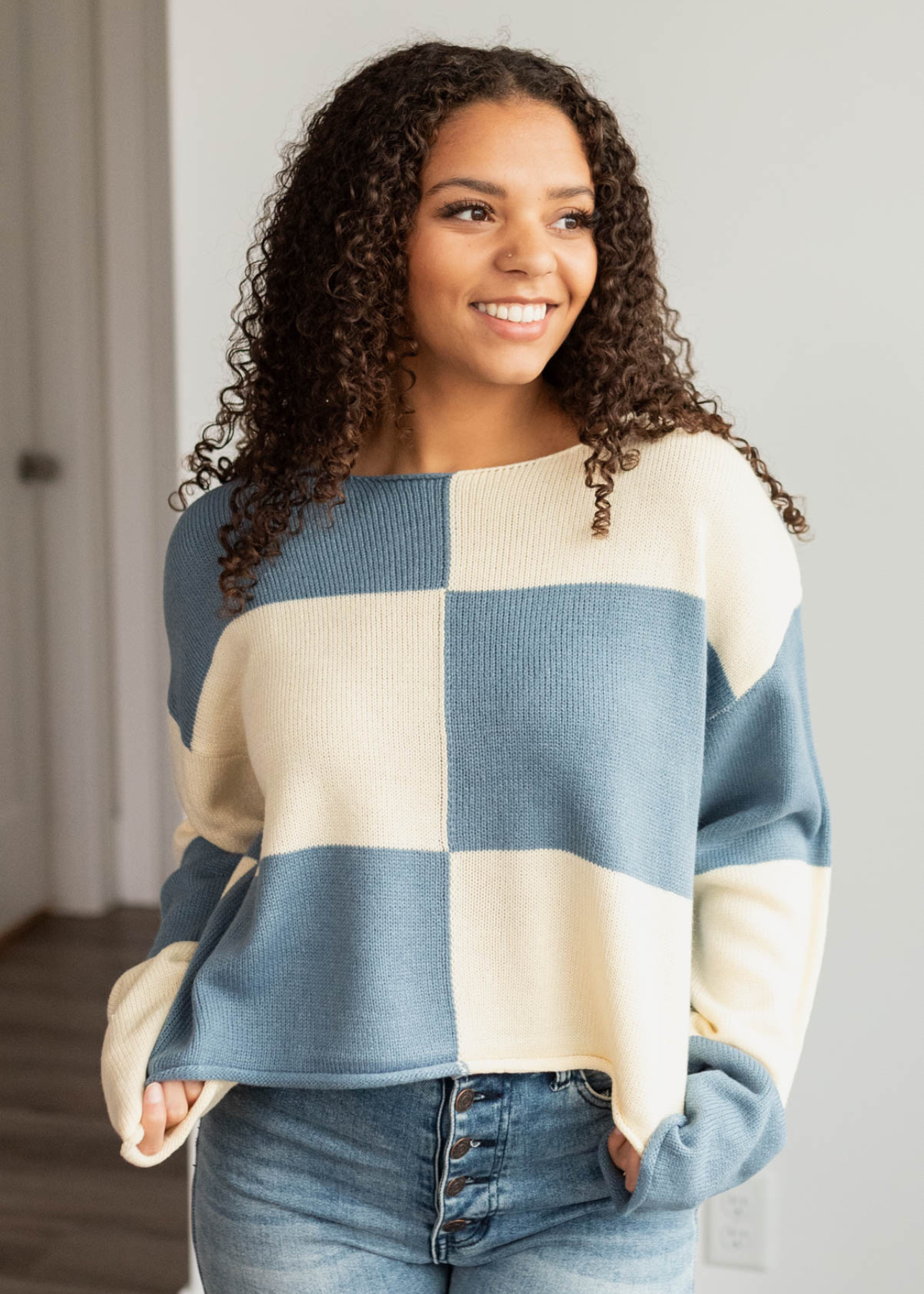 Maizie Blue Checkered Sweater