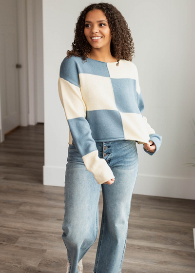 Maizie Blue Checkered Sweater