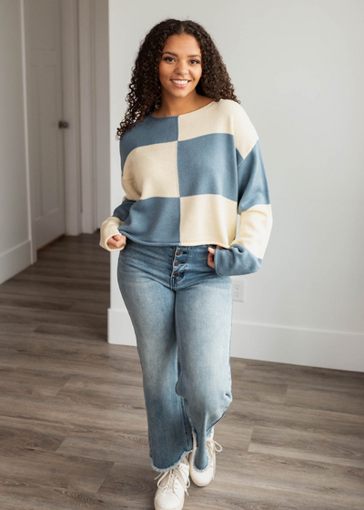 Maizie Blue Checkered Sweater