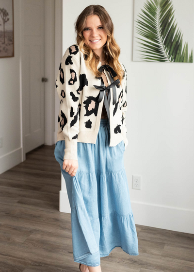 Cream leopard cardigan with bow ties