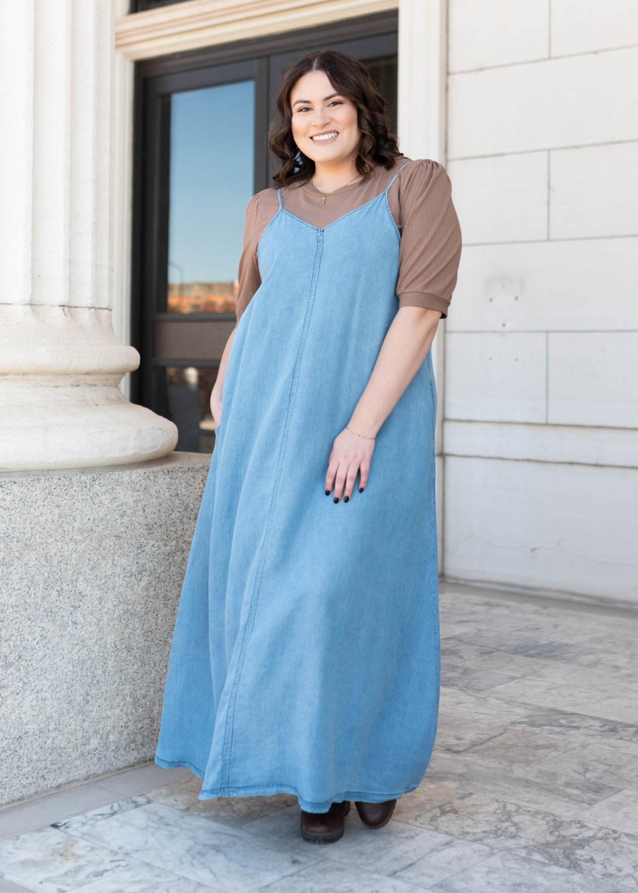 Denim maxi dress in plus size