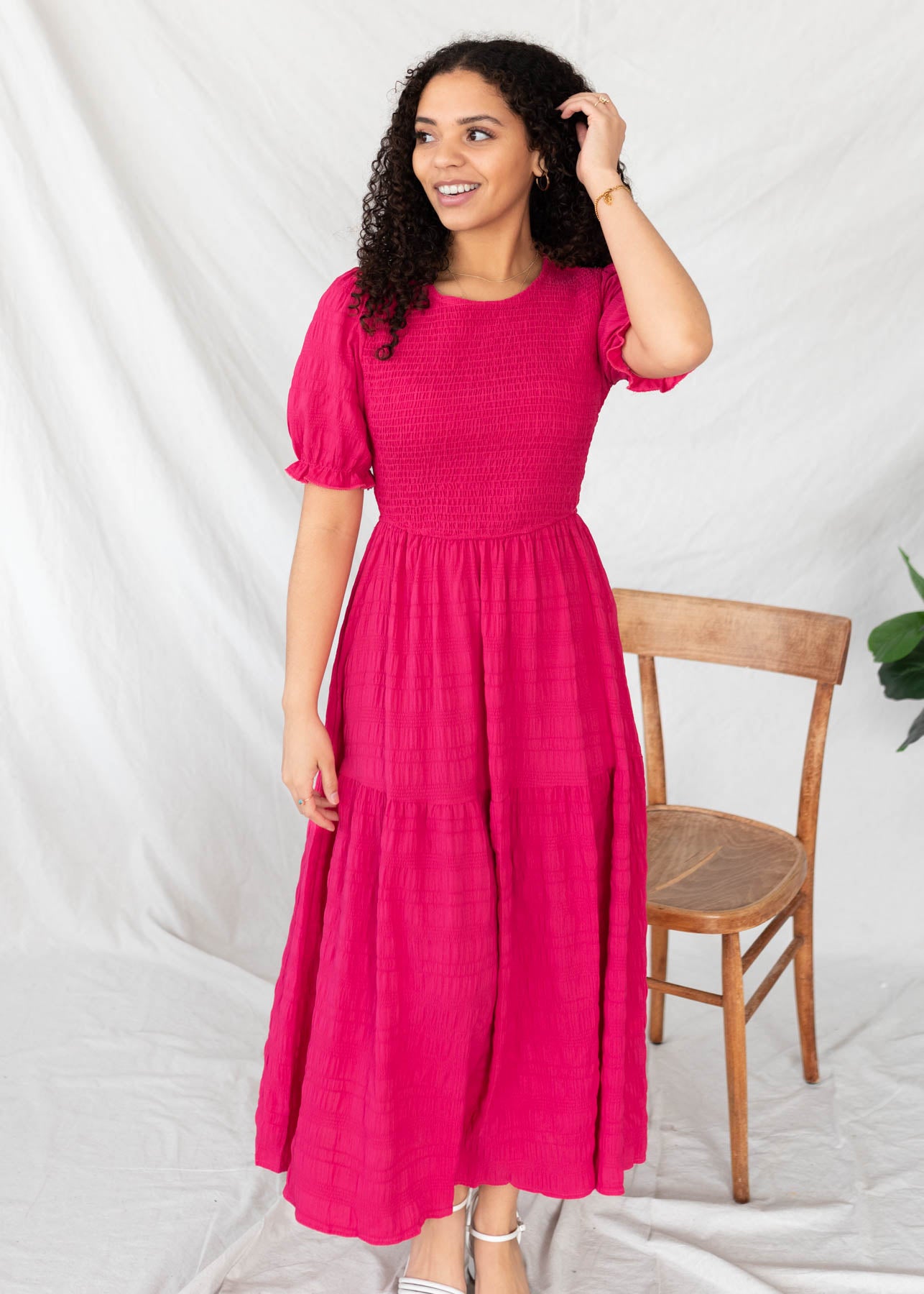 Marie Hot Pink Tiered Dress