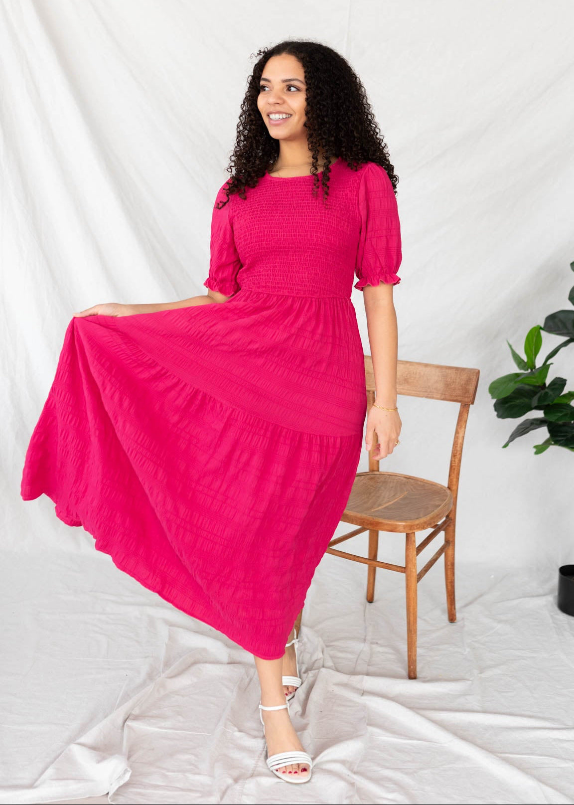 Marie Hot Pink Tiered Dress