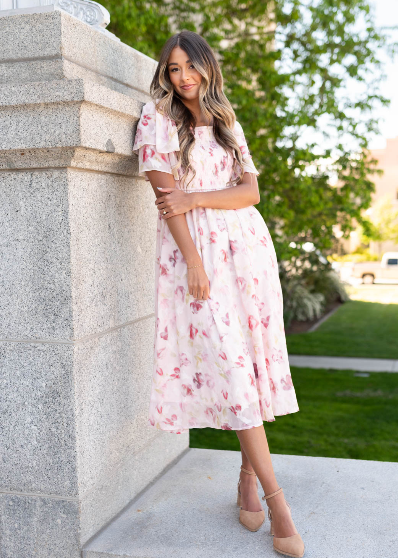 Small blush watercolor floral dress