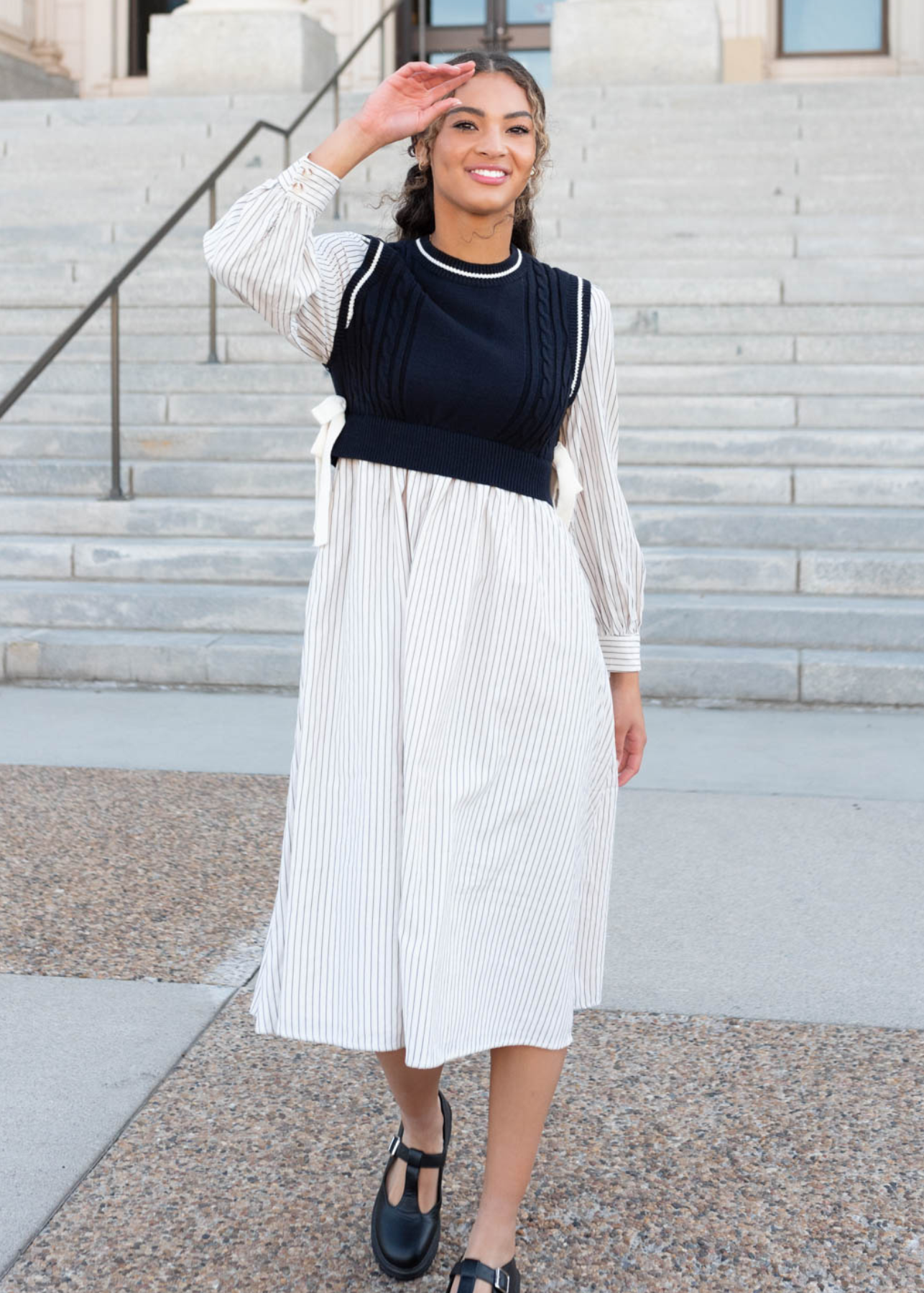 Long sleeve navy knit sweater dress