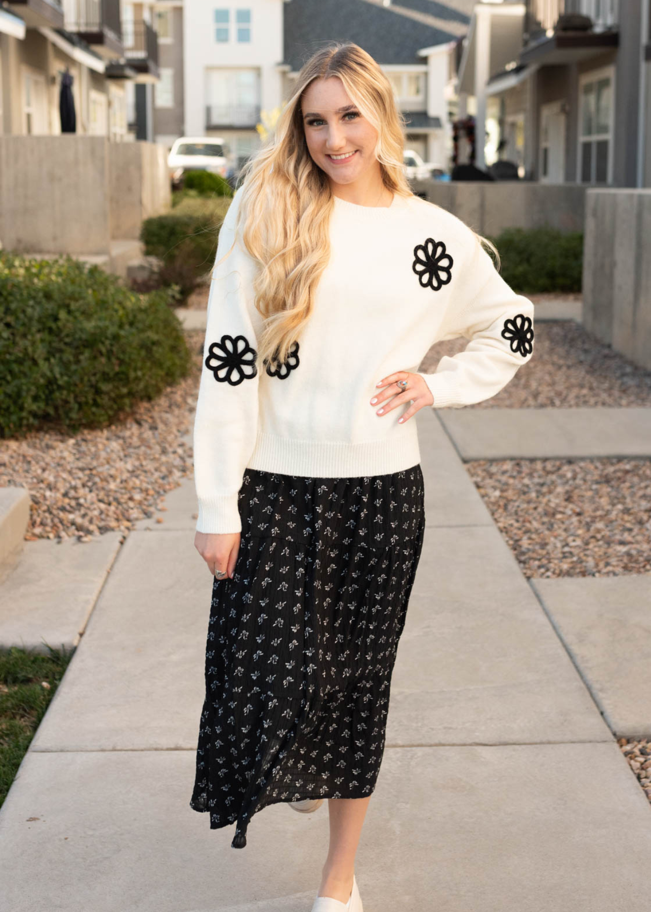 Long sleeve cream floral sweater