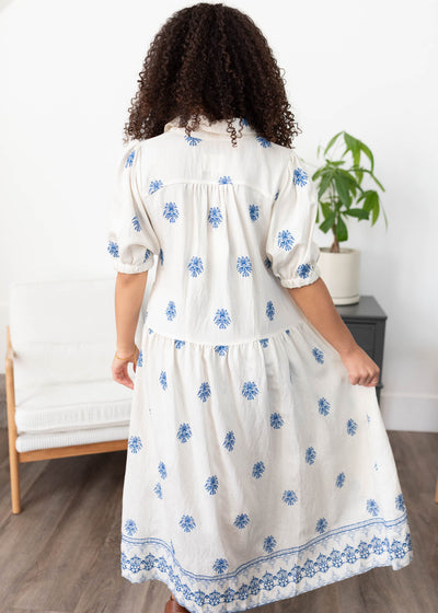 Back view of the cream embroidered dress