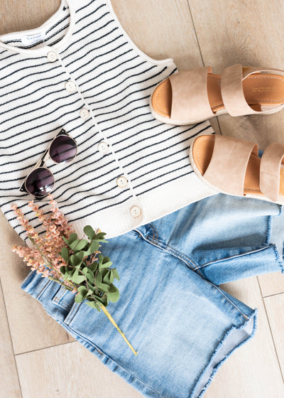 Maylee Navy Stripe Button Sweater Vest