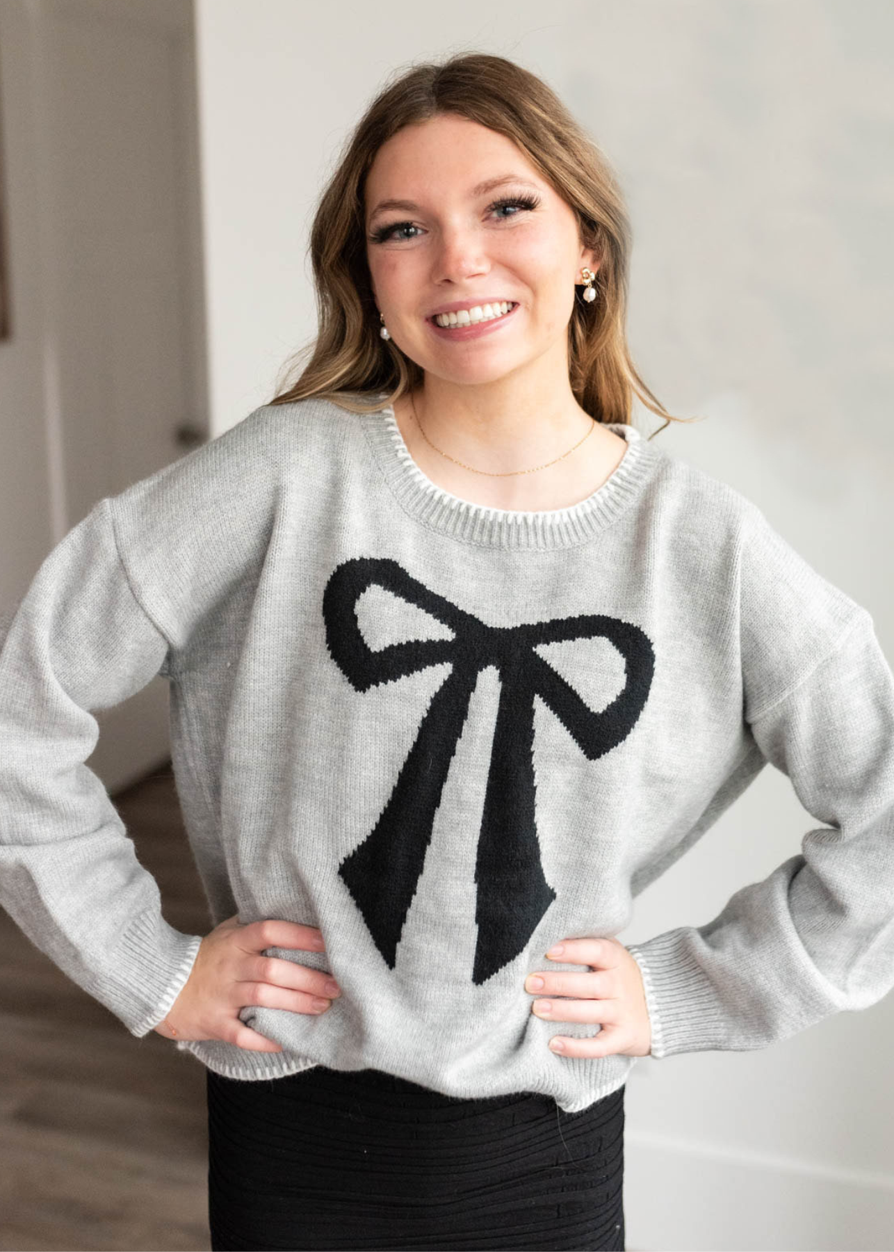 Heather grey bow sweater