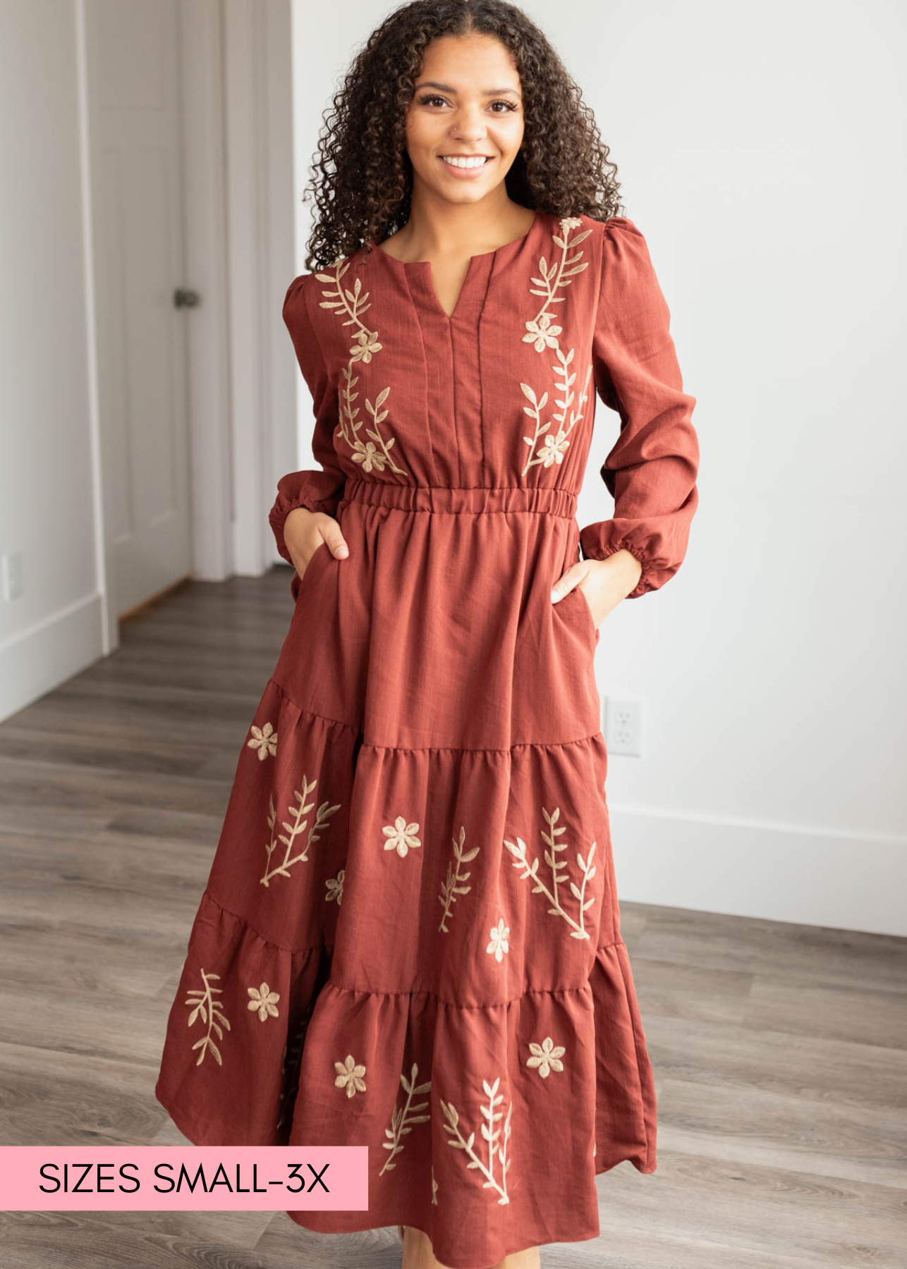 Megan Burgunday Embroidered Floral Dress